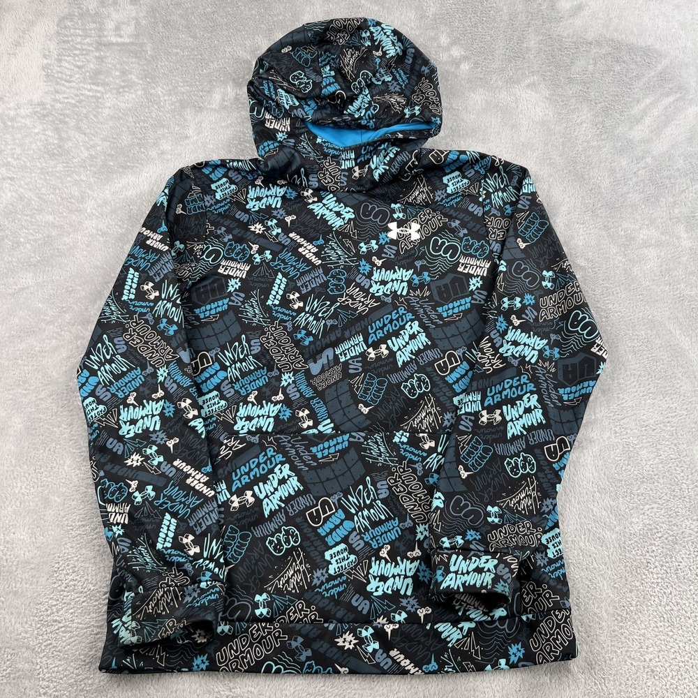All Over Print Under Armour Graffiti Fleece Hoodie Youth XL Black Blue Kids Boys